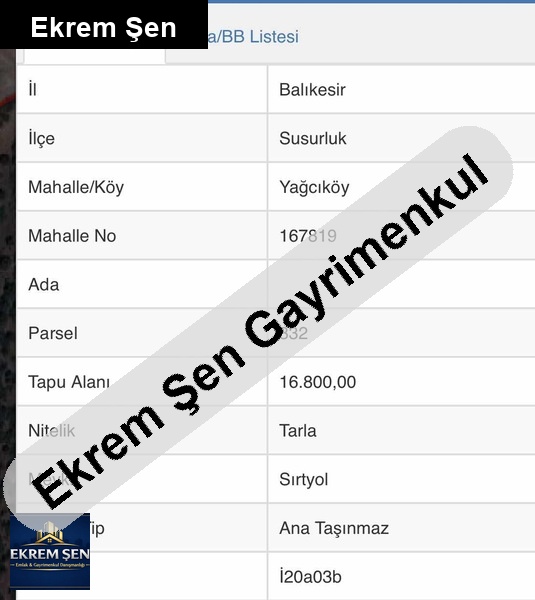 17 dönüm tarla yağcıköy