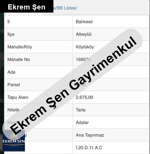 balıkesir merkez köylüköy 2 ayrı parsel