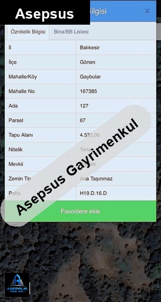 Asepsus Emlak'tan  gaybular mh. 'sinde satılık arsa