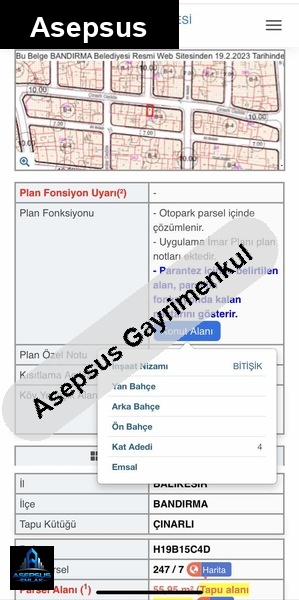 Asepsus Emlak'tan  çınarlı mh. 'sinde satılık arsa