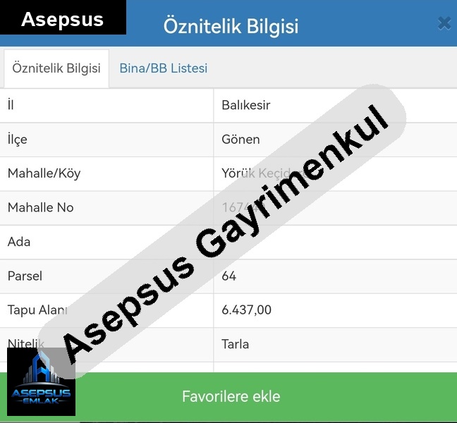 Asepsus Emlak'tan  yürükkeçidere mh. 'sinde satılık arsa
