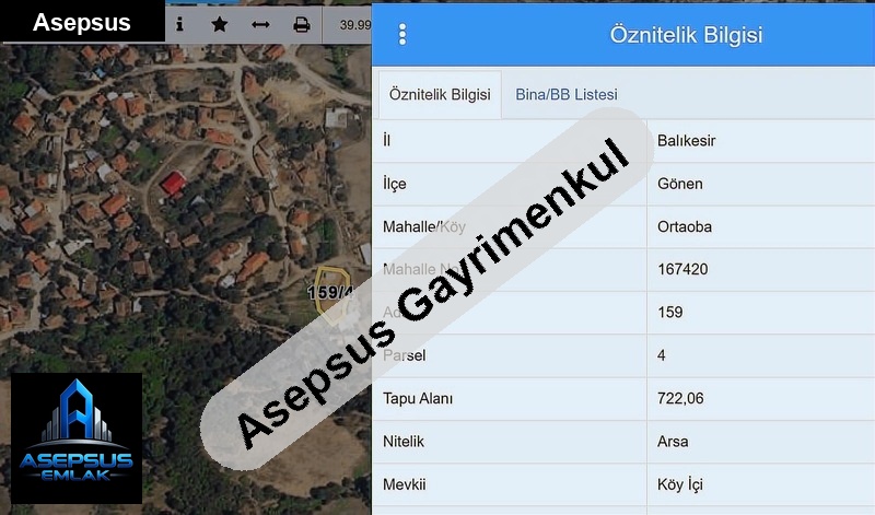 Asepsus Emlak'tan  ortaoba mh. 'sinde satılık arsa