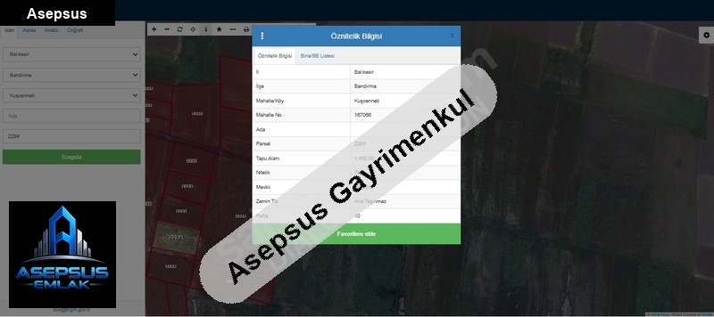 Asepsus Emlak'tan  kuşcenneti mh. 'sinde satılık arsa