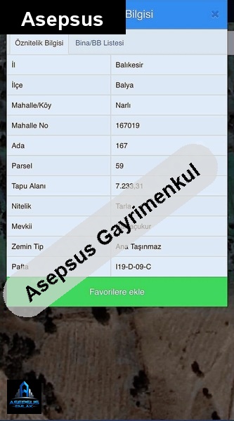 Asepsus Emlak'tan  narlı mh. 'sinde satılık arsa