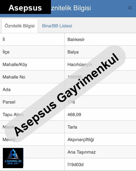 Asepsus Emlak'tan  hacıhüseyin mh. 'sinde satılık arsa
