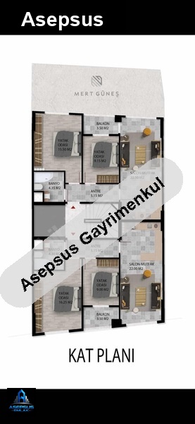 Asepsus Emlak'tan 2+1 rüstem mh. 'sinde satılık daire