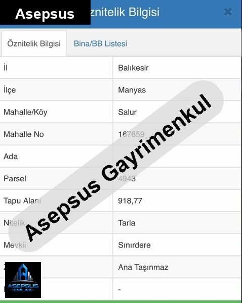 Asepsus Emlak'tan  salur mh. 'sinde satılık arsa