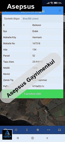 Asepsus Emlak'tan  harmanlı mh. 'sinde satılık arsa