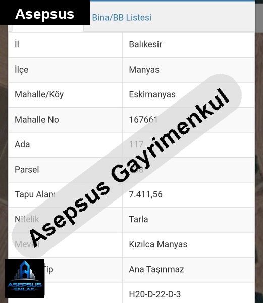 Asepsus Emlak'tan  eskimanyas mh. 'sinde satılık arsa