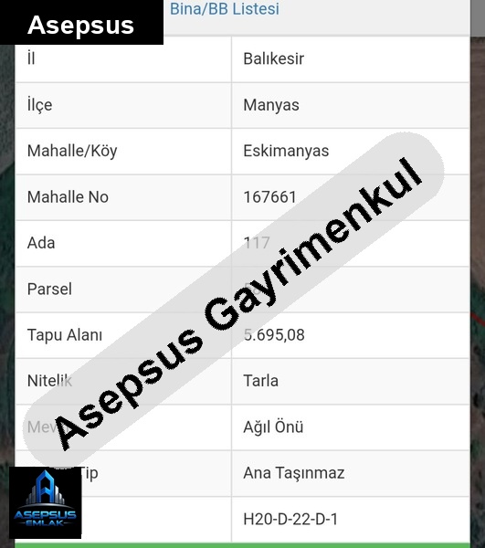 Asepsus Emlak'tan  eskimanyas mh. 'sinde satılık arsa