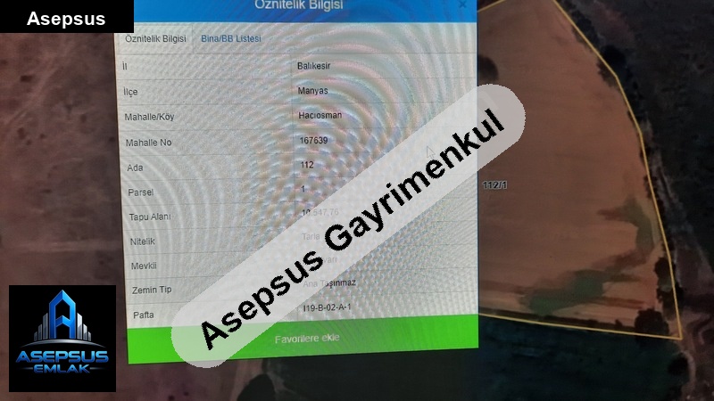 Asepsus Emlak'tan  hacıosman mh. 'sinde satılık arsa