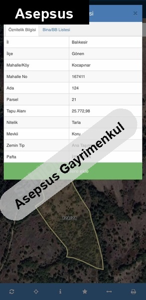sahibinden balıkesir gönen kocapınar 25.772m2