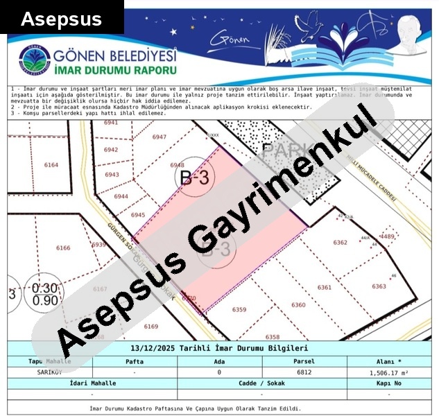 gönen sarıköy - ana yol cepheli i̇frazlı arsa