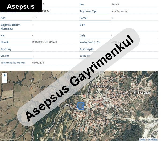 BALYA ENVERPAŞA MAHALLESİNDE SATILIK ARSA 7.882 m²