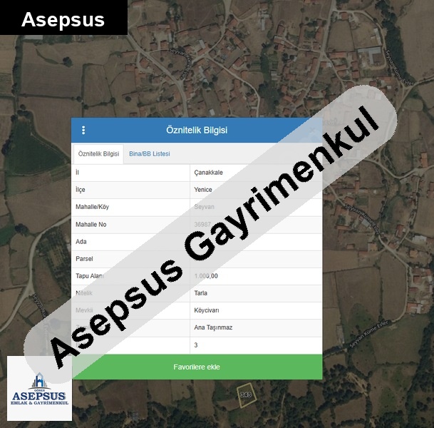 Asepsus Emlak'tan 3+1 seyvan köyü 'sinde satılık arsa