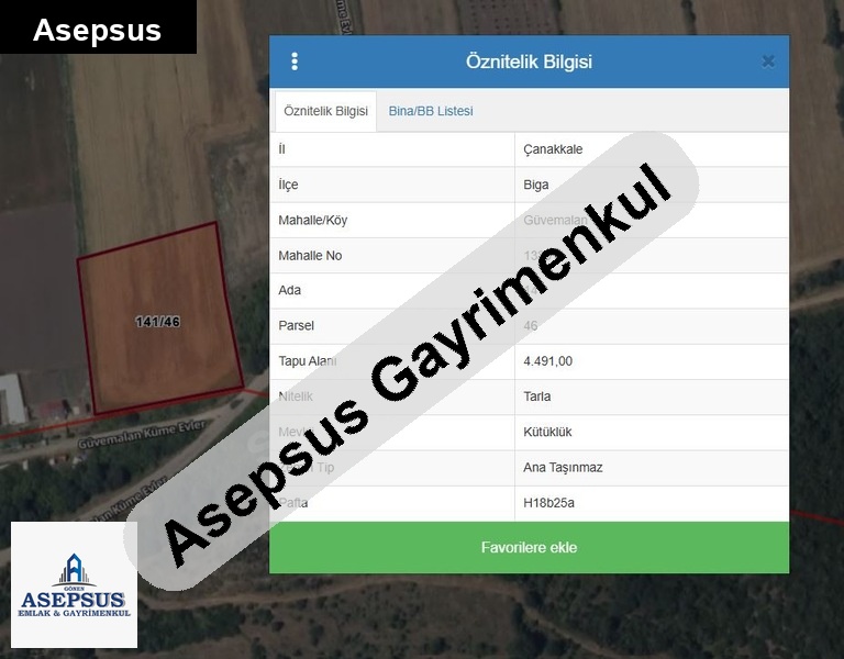 Asepsus Emlak'tan 3+1 güvemalan köyü 'sinde satılık arsa
