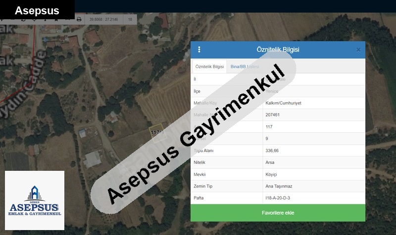 Asepsus Emlak'tan 3+1 kalkım bld. 'sinde satılık arsa
