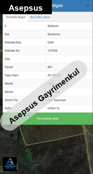 Asepsus Emlak'tan  erikli mh. 'sinde satılık arsa