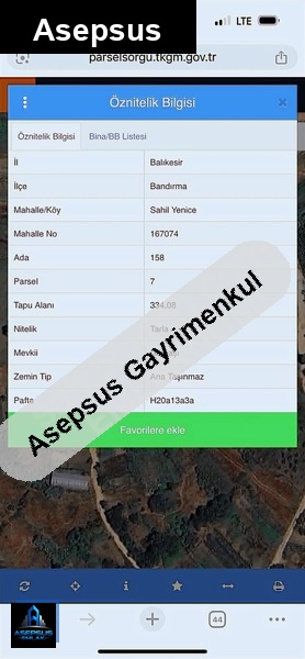 Asepsus Emlak'tan  yenice mh. 'sinde satılık arsa