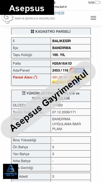 Asepsus Emlak'tan  100. yıl mh. 'sinde satılık arsa