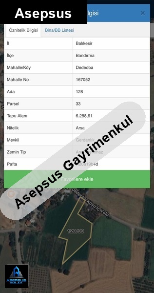 Asepsus Emlak'tan  dedeoba mh. 'sinde satılık arsa