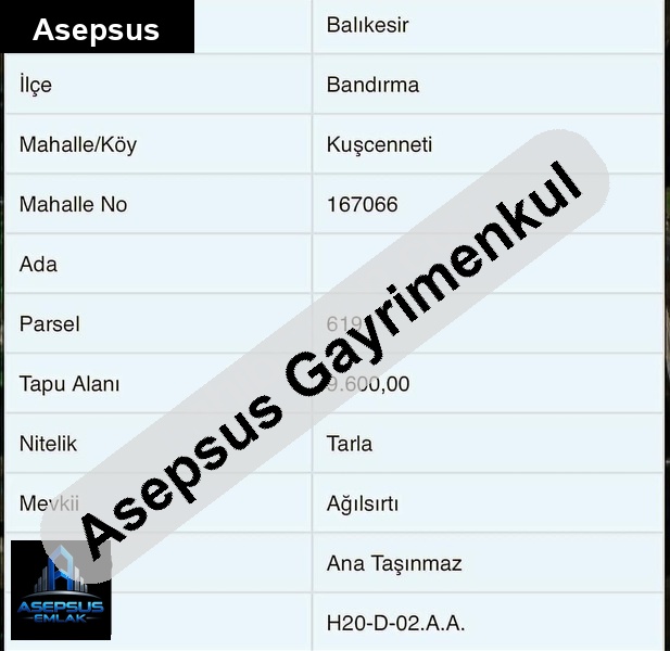 Asepsus Emlak'tan  kuşcenneti mh. 'sinde satılık arsa