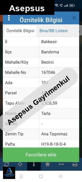 Asepsus Emlak'tan  bezirci mh. 'sinde satılık arsa