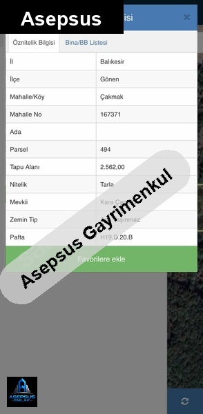 Asepsus Emlak'tan  çakmak mh. 'sinde satılık arsa