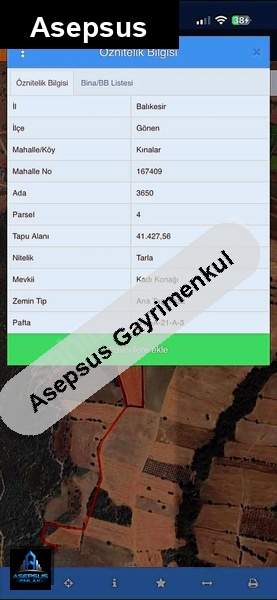 Asepsus Emlak'tan  kınalar mh. 'sinde satılık arsa