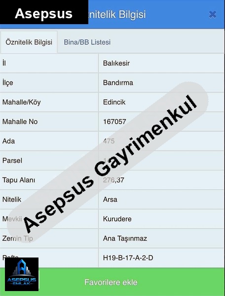 Asepsus Emlak'tan  edincik mh. 'sinde satılık arsa