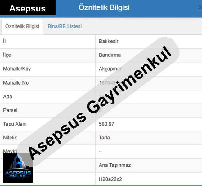 Asepsus Emlak'tan  akçapınar mh. 'sinde satılık arsa