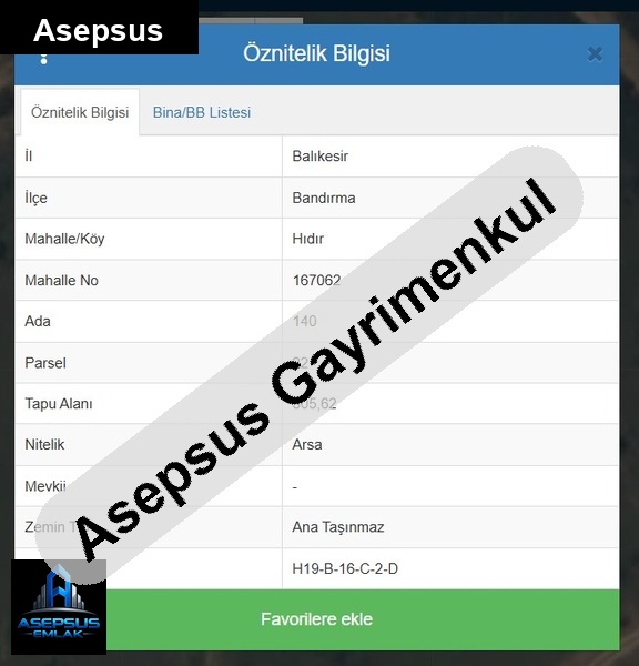 Asepsus Emlak'tan  hıdırköy mh. 'sinde satılık arsa